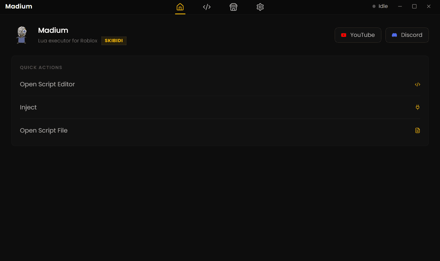 Madium Executor Level 7 Interface showing script editor, inject button, and terminal dashboard